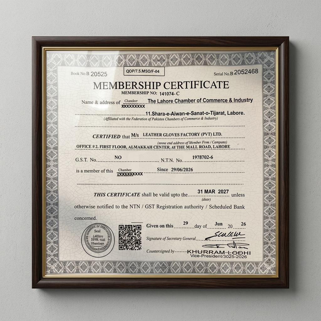 LCCI Membership Certificate - Leather Gloves Factory Boxing Gloves Manufacturer